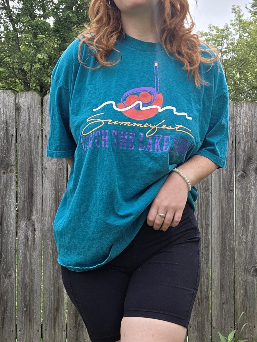 Vintage Dadcore Oversized Beachy Milwaukee Summerfest Logo Kohls Teal Tshirt